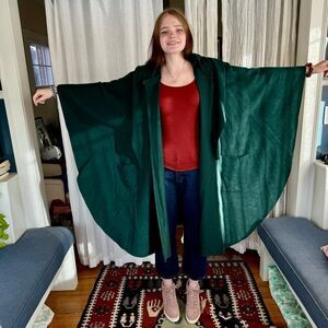 Vintage Eric Lewis Green Wool & Cashmere Hooded Irish Cape Cloak Poncho